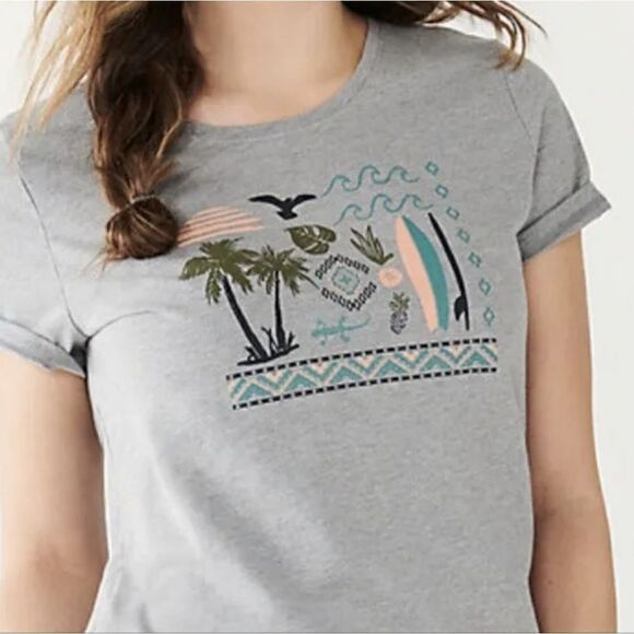 Sonoma Goods For Life® Women's Gray Graphic Short Sleeve Crewneck Pullover Top - Picture 2 of 10